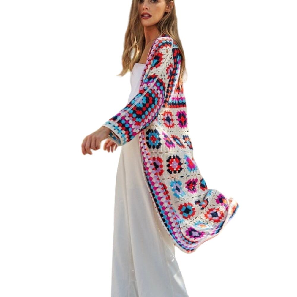 NWT DAVI & DANI Multicolor Granny Square  Boho Crochet Long Cardigan - Picture 3 of 6